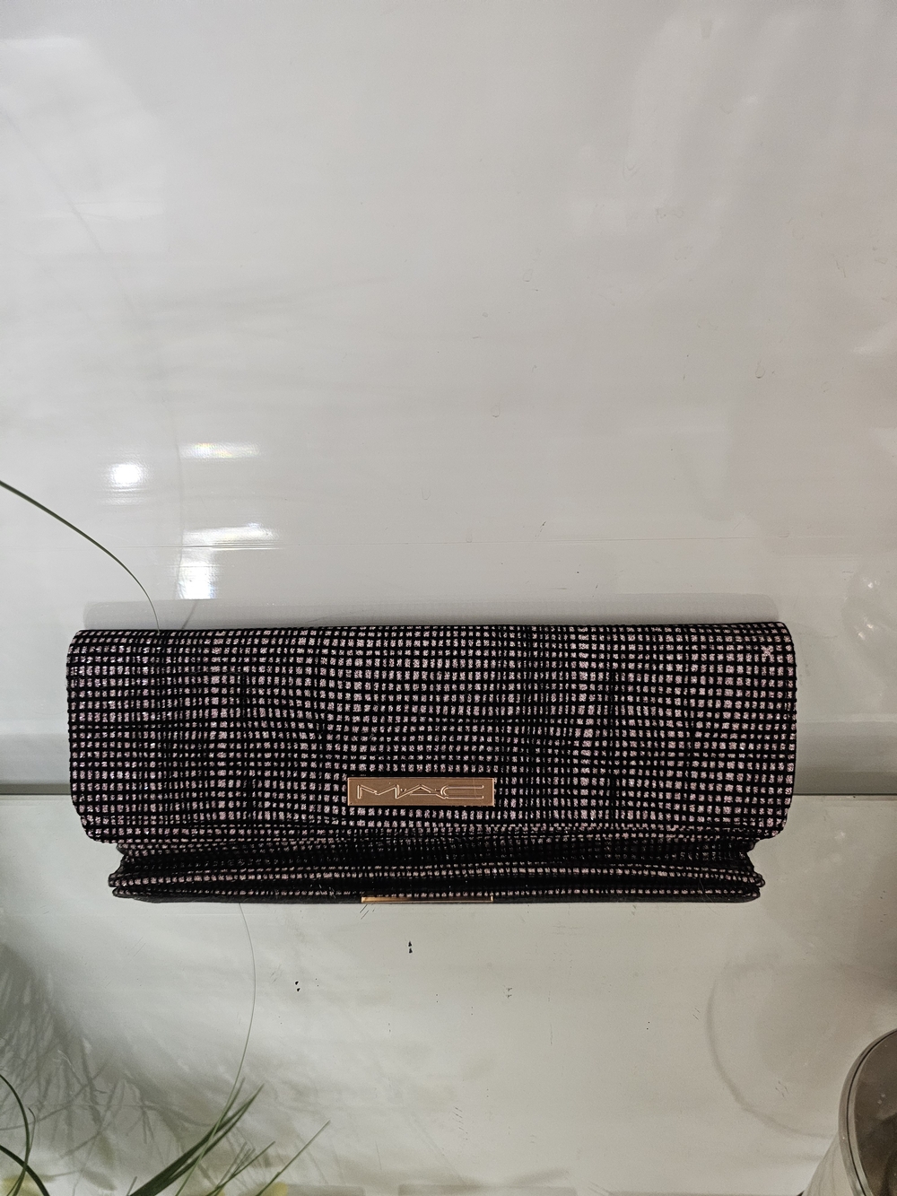 MAC Cosmetics Pink + Black Sparkly  Patterned Cosmetic Clutch